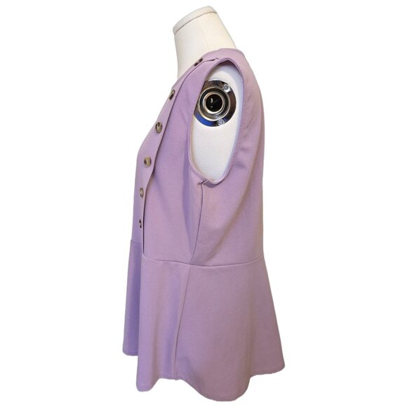 Womens Lilac Purple Sleeves Top Peplum Button Plus Size Cute Pastel Girly - Picture 5 of 8